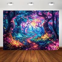 Neon party backdrop, psychedelic forest and tree black light party, polyester material party banner 47.2x31.5inch/120*80cm