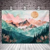 One backdrop for a photo of mountain forest trees at sunset, a polyester fiber natural landscape hanging cloth, party decoration 47.2x31.5inch/120*80cm