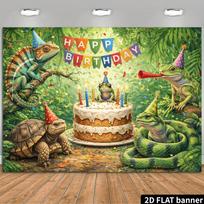2D plane birthday party backdrop jungle reptile theme  Happy Birthday  banner 47.2x31.5inch/120*80cm