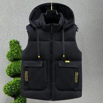 Didelio dydžio L-8XL Madingos žiemos šiltos liemenės vyrams Viršutiniai drabužiai su gobtuvu laisvalaikio stora berankove Parkas vyriška liemenė M juoda