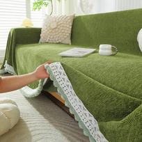 Herringbone Chenille Solid Sofa Towel Thickened Fur Ball Edge Sofa Cover for Four Seasons Cozy Skin-Friendly Blanket for Office 180x130cm