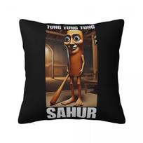 Tung Tung Tung Sahur Pillowcase Polyester Cushion Cover Decoration Italian Brainrot Meme Throw Pillow Case Cover Home Peach skin 18*18(CM)-1Pcs