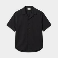 Weekhour Herringbone Open Collar Half Shirt Black BLACK/M
