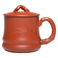Yixing purpurinio smėlio puodelis rankų darbo didelis arbatos puodelis biuro puodelis namų ūkiui vermilioninis bambuko jungties bambuko lapų dangtelis puodelis 300ml 1pcs 200-400ml brown