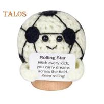 Mini Crochet Sports Ball with Positive Card Wooden Base Knitting Basketball Soccer Rugby Badminton Golf Doll Stress Relief Desktop Decoration B