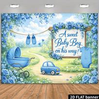 2D planar blue background fabric for baby shower party. Wooden sign with baby carriage theme. Suitable for baby shower party. 47.2x31.5inch/120*80cm