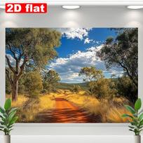 2D plane Australian grassland red soil road background fabric vibrant wildflower scenery party polyester fiber 47.2x31.5inch/120*80cm