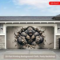2D plane, gorilla destroying the wall backdrop, dramatic scene, room decoration, polyester fiber 100x150cm