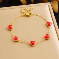 Niche Light Luxury Red Heart Pendant Set: Gold-Plated Stainless Steel Jewelry