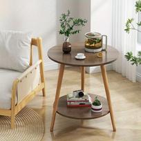 Nordic 2-Tier Side Table, Wooden Round Coffee Table - 3 Legs, Log Color Style, Ideal for Living Room, Bedroom, and Balcony
