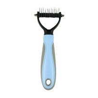 Pet Grooming Rake, Dual-Sided Stainless Steel Blades, Pet Deshedding And Dematting Brush, Undercoat Rake for Dogs Cats Thick Coats Detangling S mėlyna