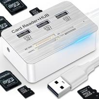 7-in-1 USB šakotuvas su SD/microSD kortelių skaitytuvu, 3 USB