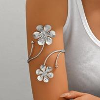 Bohemia Style Flower Bracelet Adjustable Armband Vintage Open Arm Bangle  Hand Jewelry Style A Silver