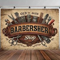 2D flat design 1-piece vintage barber shop background fabric suitable for living room and bedroom 47.2x31.5inch/120*80cm