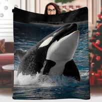 1pc Orca Whale Blanket Soft All-Season Bedspread Throw  Realistic Orca/killer whale design  Deep Blue Ocean Theme Heavy 75cmx90cm