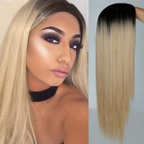 XINRAN Long Straigh Ombre Blue Green sintetiniai perukai moterims 24 colių juodi violetiniai perukai gali būti Cosplay karščiui atsparūs perukai