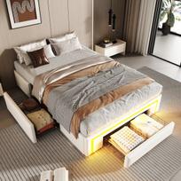 Lovos rėmas 90x200, stalčiai, LED, PU oda, 200 kg, 1 vnt