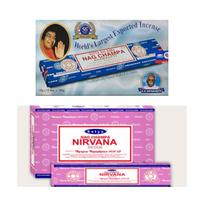 „Satya Nag Champa“ ir „Nirvana“ smilkalai „Agarbatti 1+1Combo“.(180 GM + 180 GM ) Dėžutė | 12 pakuočių po 15 gramų dėžutėje | Eksporto kokybė blue