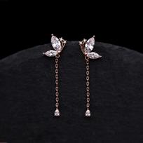Butterfly Drop Earring 925 Sterling Silver Tassel Crystal Rose Gold Color Hoop Earring for Women Earring  Trendy Jewelry rožinio aukso spalvos