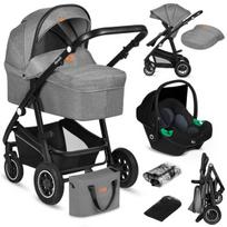 Vežimėlis 3in1 iki 22 kg, lopšys + sportinė dalis + kėdutė, pripučiami ratai, amortizacija, 360° ratai, XXL gaubtas – Lionelo Bianka Grey Stone