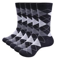 5 Pairs Mens Argyle Striped Solid Ribbed Black Crew Dress Socks Patterned Daily Business Socks Black White XL