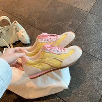 Cowhide grape mother dopamine girl macaron color matching crooked head lace-up casual sports Forrest Gump shoes women's training shoes 35
