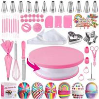 320-Piece Cake Decorating Kit: Turntable, Nozzles, Piping Bags, Scrapers, Spatulas, Muffin Cups