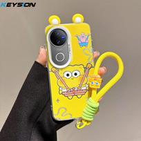 KEYSION Cute Ear Cartoon Case for VIVO V50 5G with Lanyard Soft Silicone+PC Shockproof Phone Back Cover for VIVO V50 for VIVO V50
