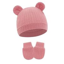 Lovely Bear Ears Design Infant Hat And Mittens Set Elastic Cotton Fabric Newborn Unisex For Daily Comfort Use