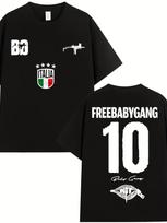 Rap Gang Album Merchandise T-shirt - Number 10 Jersey with Italian Logo and Gang Pattern, Collectible Rap Music T-shirt - Men... S įvairiaspalvis