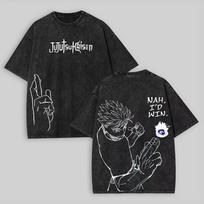Satoru Gojo T Shirt Jujutsu Kaisen Men Acid Wash Nah Id Win Anime Streetwear Unlimited Void Vintage Bootleg Tee Fashion Tops L