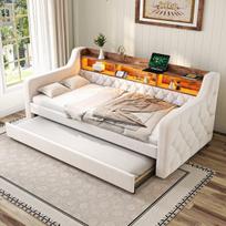 Sofa-lova su LED, USB-C, 90x190 cm, aksomas, 1 vnt