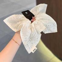 1PC Korean retro niche design sense embroidery flower square towel fat sausage ring elegant fabric large rubber band durable hair band