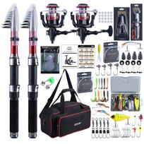 Goture Fishing Set Fishing Rod Includes 2 Carbon Telescopic Fishing 2 Spinning 2 Spools of Nylon Fishing Lure 900D Oxford Storage and Instruction