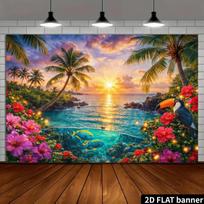 1pc, 2D flat beach sunset party backdrop with a stunning sunset sky, made of polyester, lightweight and easy to store. (wsj) 47.2x31.5inch/120*80cm