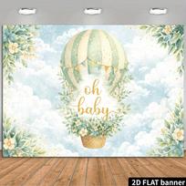 Hot air balloon oh baby baby shower backdrop fabric. Hot air balloon white clouds green plants scene. Polyester. 47.2x31.5inch/120*80cm