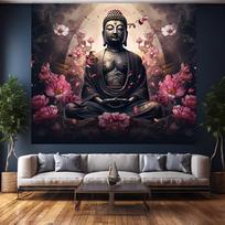 Didelės Budos statulos ir lotoso sienų dekoracijos - rami meditacijos scenos kambario dekoracija Budos kambario dekoracija 47.2x31.5inch/120*80cm gray