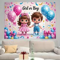 2D flat gender reveal party fabric combined with colorful balloons and ribbons is suitable for family celebration events. 47.2x31.5inch/120*80cm