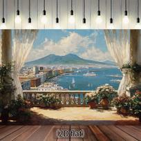 Mediterranean balcony backdrop fabric - A realistic photography background suitable for weddings parties and home decoration 47.2x31.5inch/120*80cm
