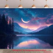 2D plane one piece of blue nebula-themed crescent background fabric suitable for party decoration 47.2x31.5inch/120*80cm