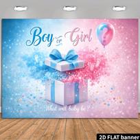 2D flat gender reveal party banner background - blue and pink gradient blending theme, made of polyester material 47.2x31.5inch/120*80cm