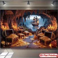 2D Pirate Treasure Chest Backdrop for Birthday, Halloween and Themed Parties 47.2x31.5inch/120*80cm