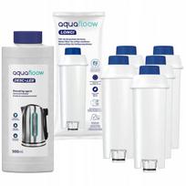 AquaFloow kavos aparato rinkinys: 5 vandenų filtrai + 500 ml kalkių šalinimo priemonė, suderinama su „Delonghi“.
