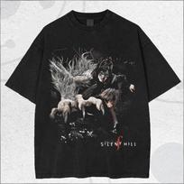 Silent Hill f Cat-Eared Girl & Monster Vintage Washed Horror Game T-Shirt, Unisex Psychological Horror Fan Streetwear Tee, 100% Cotton Casual Short L