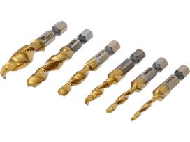 Kombinuotų grąžtų-sriegiklių rinkinys su šešiakampiu kotu M3–M10, 6 vnt. (24200)