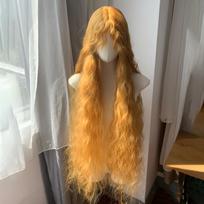 Ashely Forest Green Wig for Women Cosplay Wig 100cm Long Straight Synthetic Curly Wig with Bangs High Temperature Fibers Wigs (as the picture,1pc&40inches)