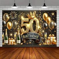 1 piece of luxurious 50th birthday celebration banner - durable polyester fabric, gold and black theme, party decoration 47.2x31.5inch/120*80cm