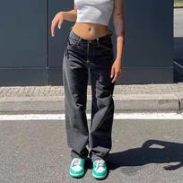Women's Mid Rise Wide Leg Jeans Loose Fit Baggy Washed Non Stretch Y2K Streetwear Casual Denim Pants XS juoda
