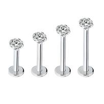 G23 Titano Cirkonio Apvalus Lūpos Žiedas Nosies Smeigtukas su Keturių Letenų Dizainu 6mm x 2.5mm sidabras