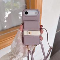 Crossbody Lanyard Mirror Leather Phone Case for IPhone 17 Air 16E 15 14 Plus 13 12 11 Pro Max Wallet Card Holder Anti Fall Cover iPhone 13 Pro šviesiai violetinė spalva